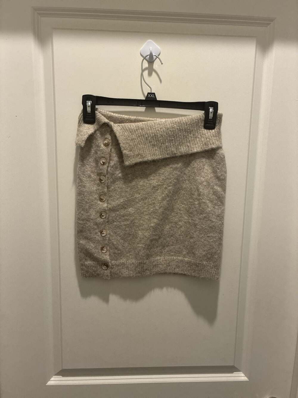 RUVE Knit Mini Skirt Size XS Tan Button Front Foldover Waist